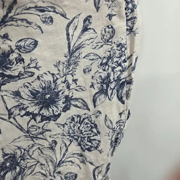 Terzo Millennio Cream Blue Made in Italy 100% Linen  Short Sleeved Top Large - Picture 5 of 14